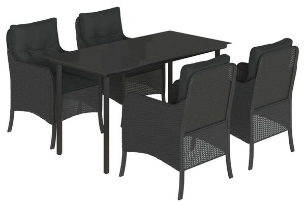 VidaXL 5 részes fekete polyrattan kerti étkezőgarnitúra párnákkal