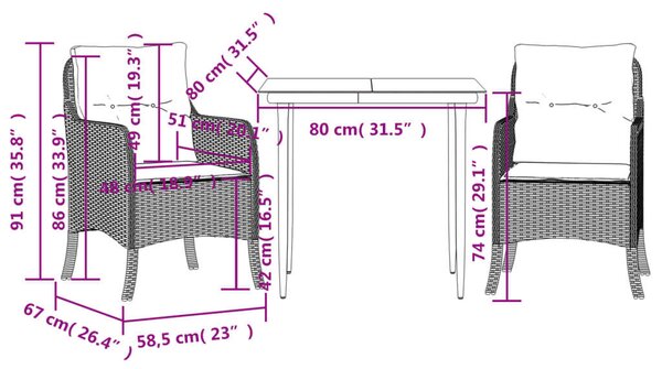 VidaXL Polyrattan Kerti Étkezőgarnitúra - 3 részes