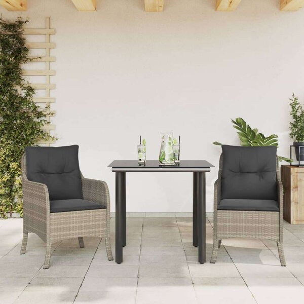 VidaXL 3részes világosszürke polyrattan kerti étkezőgarnitúra párnával