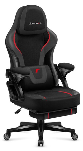 Gamer szék, szövet, lábtartó, nyugágyazható, állítható fejtámla fekete