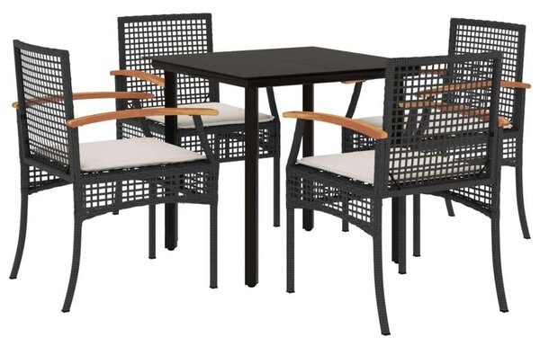 VidaXL 5 részes fekete polyrattan kerti étkezőgarnitúra párnákkal