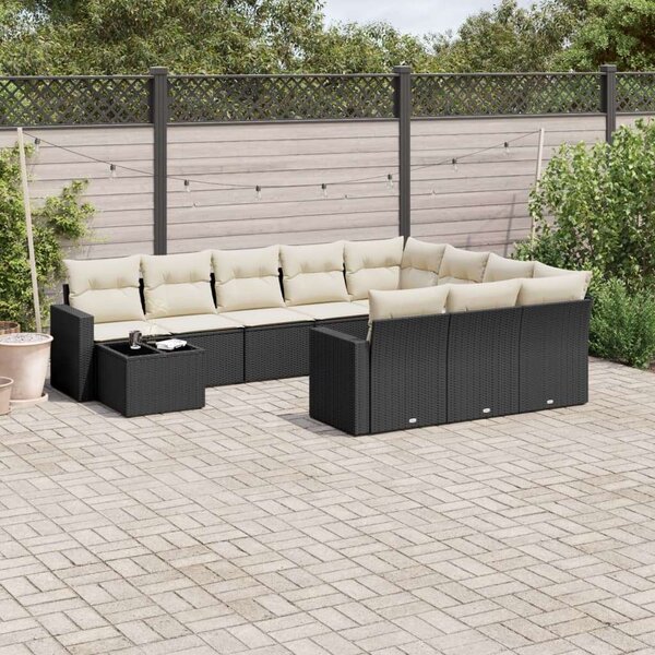 VidaXL 11 részes fekete polyrattan kerti ülőgarnitúra párnákkal