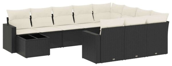 VidaXL 11 részes fekete polyrattan kerti ülőgarnitúra párnákkal