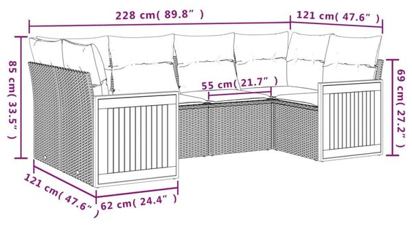 VidaXL Polyrattan Kerti Ülőgarnitúra - 6 részes - Szürke
