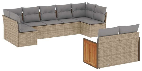 VidaXL 9-részes bézs polyrattan kerti ülőgarnitúra párnákkal