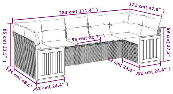 VidaXL 9 részes fekete polyrattan kerti ülőgarnitúra párnákkal