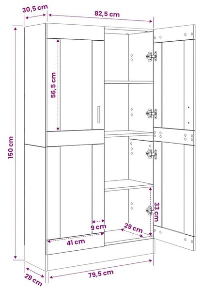 VidaXL régi fa könyvesszekrény 82,5 x 30,5 x 150 cm rétegelt fából