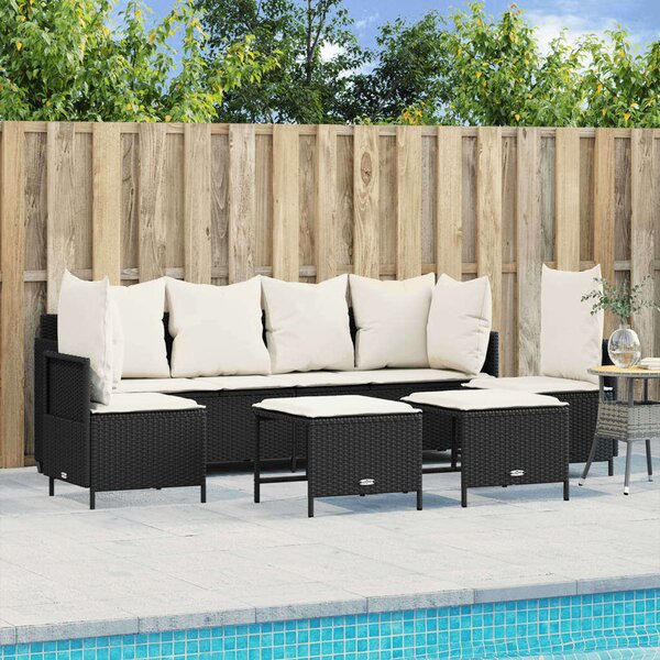 VidaXL 5 részes fekete polyrattan kerti kanapészett párnákkal