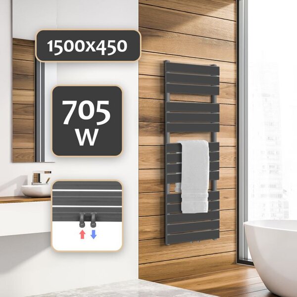 Fürdőszoba radiátor Aquamarin Fekete 1500 x 450 mm