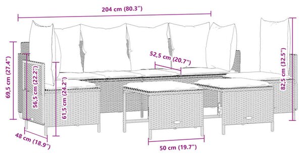VidaXL 5 részes fekete polyrattan kerti kanapészett párnákkal