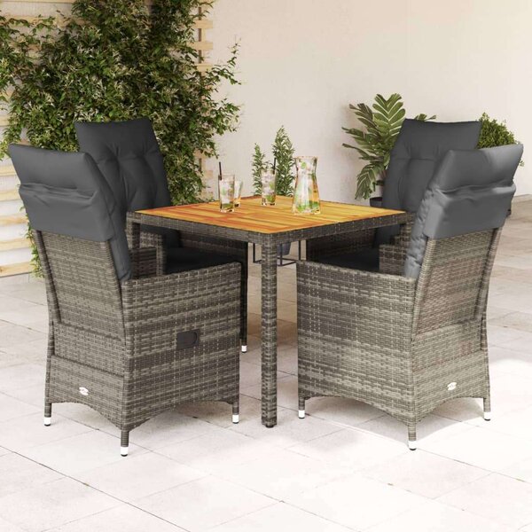 VidaXL Polyrattan Kerti Étkezőgarnitúra - 5 részes - Szürke