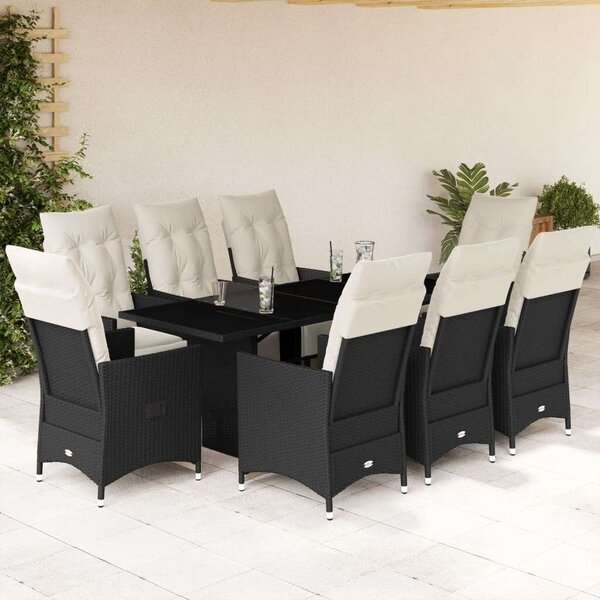 VidaXL Polyrattan Kerti Étkezőgarnitúra - 9 részes - Fekete