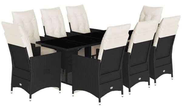 VidaXL Polyrattan Kerti Étkezőgarnitúra - 9 részes - Fekete