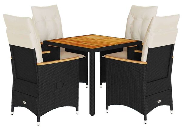 VidaXL - 5 Részes Kerti Étkezőgarnitúra - Fekete Polyrattan - Párnákkal