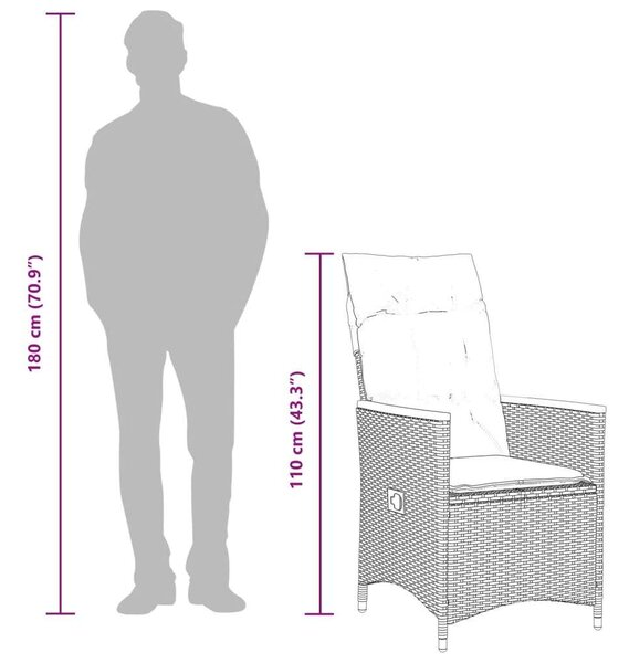 VidaXL - 5 Részes Kerti Étkezőgarnitúra - Fekete Polyrattan - Párnákkal