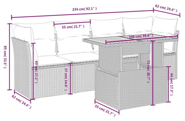 VidaXL Polyrattan Kerti Ülőgarnitúra - 5 részes - Szürke