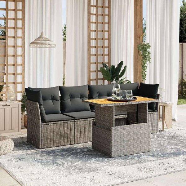 VidaXL Polyrattan Kerti Ülőgarnitúra - 5 részes - Szürke