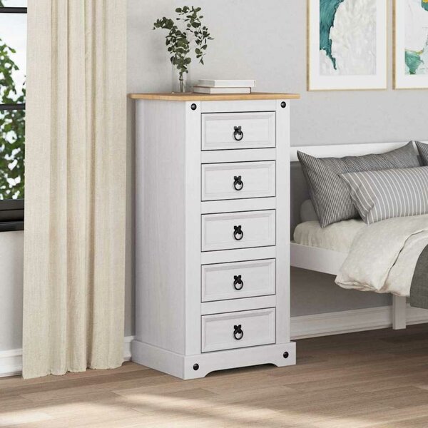 VidaXL Éjjeli asztal fiókkal Fehér 53 x 39 x 103 cm Tömör fenyőfa