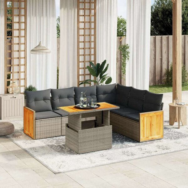 Polyrattan Kerti Ülőgarnitúra - 7 részes - Szürke