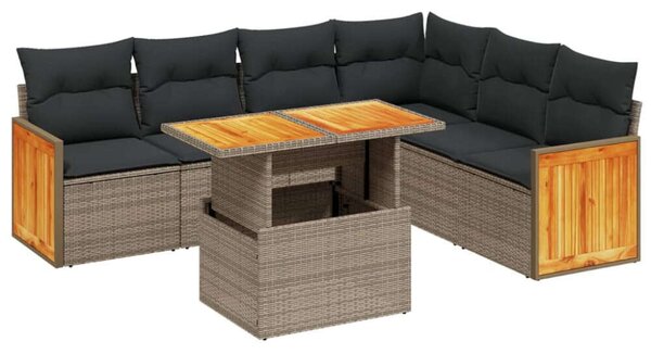 Polyrattan Kerti Ülőgarnitúra - 7 részes - Szürke