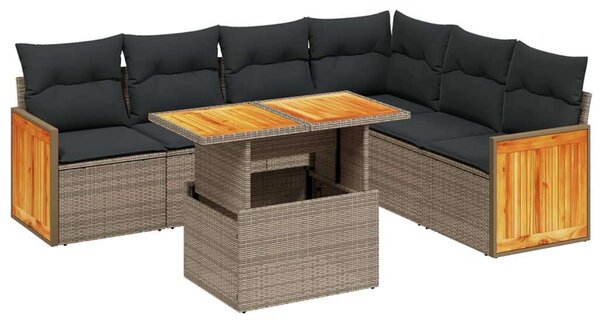 Polyrattan Kerti Ülőgarnitúra - 7 részes - Szürke