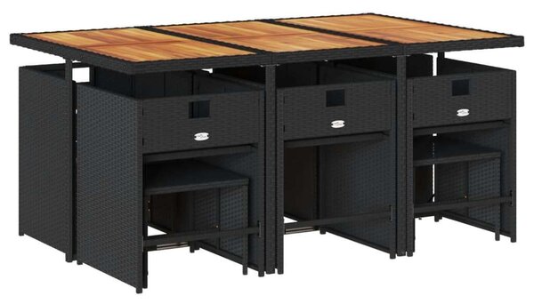 VidaXL Kerti Étkezőgarnitúra - 11 részes - Fekete Polyrattan