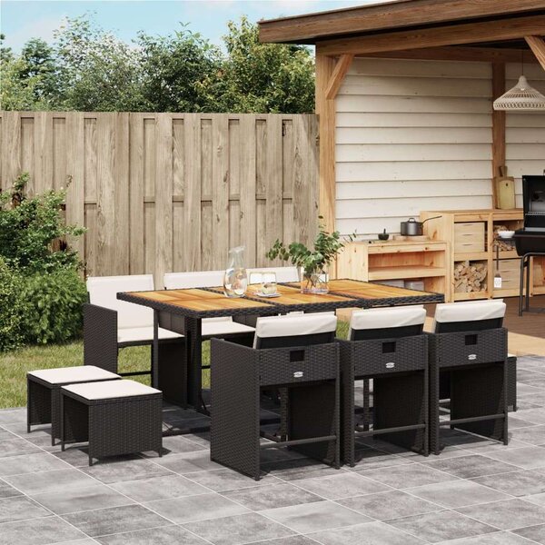 VidaXL Kerti Étkezőgarnitúra - 11 részes - Fekete Polyrattan