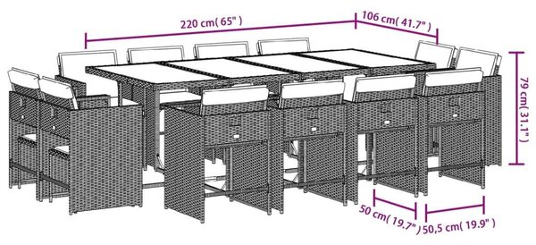 VidaXL Kerti Étkezőgarnitúra - Polyrattan - 13 részes - Bézs