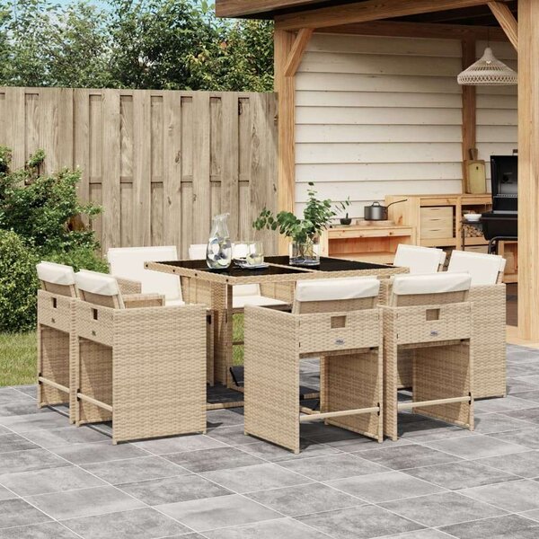 VidaXL Polyrattan Kerti Étkezőgarnitúra - 9 részes, Bézs
