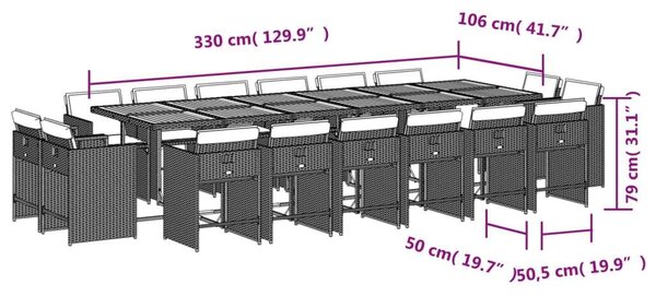 VidaXL Polyrattan Kerti Étkezőgarnitúra - 17 részes - Bézs