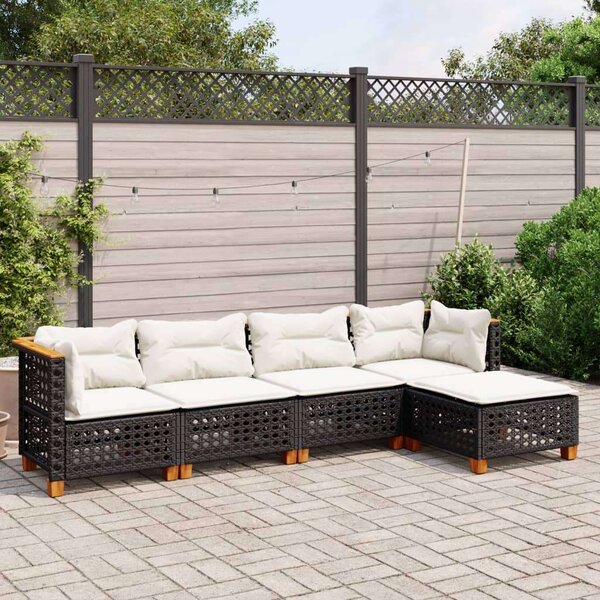 VidaXL 5 részes fekete polyrattan kerti kanapészett párnákkal