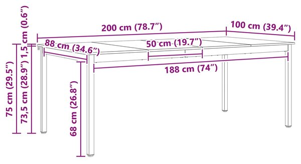 VidaXL Étkezőasztal Fehér 200 x 100 x 75 cm Tömör fenyőfa