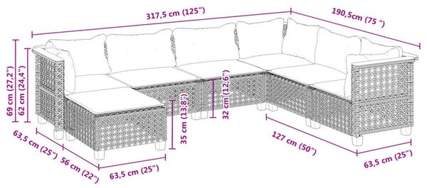 VidaXL Polyrattan Kerti Ülőgarnitúra - 7 részes - Fekete