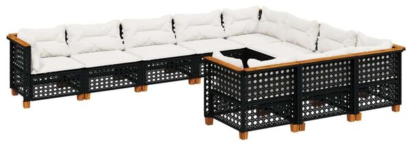 Polyrattan Kerti Ülőgarnitúra - 10 részes - Fekete