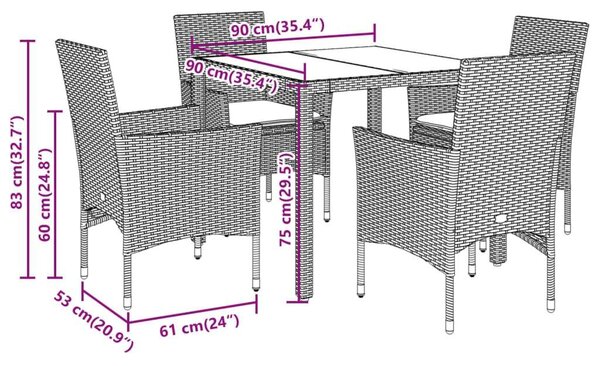 Polyrattan Kerti Étkezőgarnitúra - 5 részes - Szürke