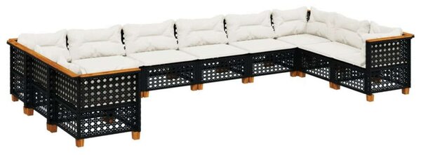 VidaXL 10 részes fekete polyrattan kerti ülőgarnitúra párnákkal