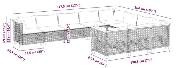 Polyrattan Kerti Ülőgarnitúra - 10 részes - Fekete