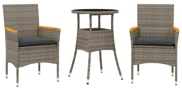 VidaXL 3 részes szürke polyrattan/üveg kerti étkezőgarnitúra párnával