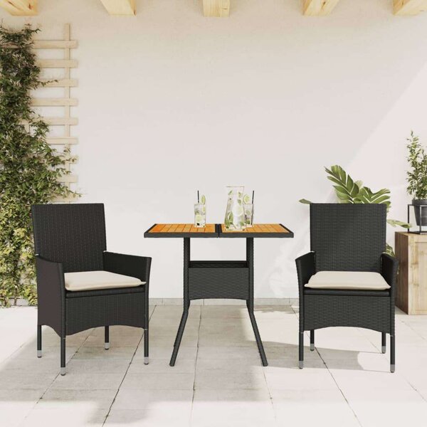 VidaXL - 2 Személyes Kerti Étkezőgarnitúra - Polyrattan/Akácfa - Fekete
