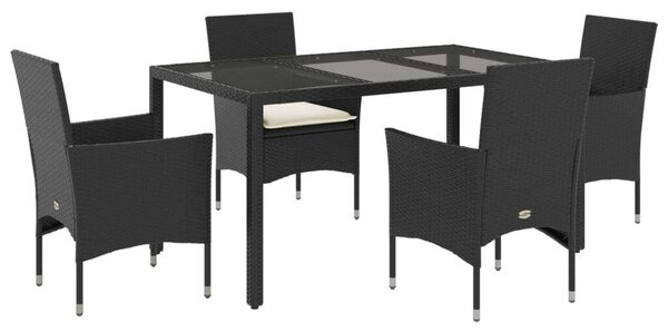 VidaXL - 5 Részes Kerti Étkezőgarnitúra - Polyrattan - Fekete