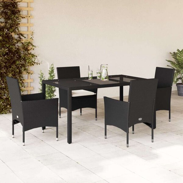 VidaXL - 5 Részes Kerti Étkezőgarnitúra - Polyrattan - Fekete