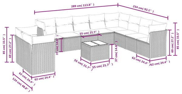 VidaXL Polyrattan Kerti Ülőgarnitúra - 11 részes