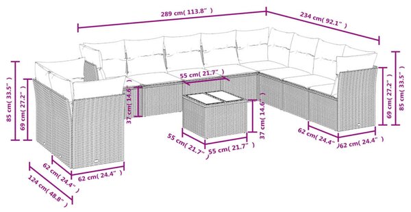 VidaXL Polyrattan Kerti Ülőgarnitúra - 11 részes