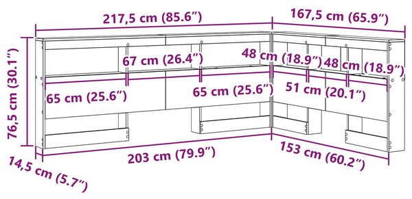 VidaXL Tároló fejtámla polcokkal Szürke Sonoma 150 cm Faanyag