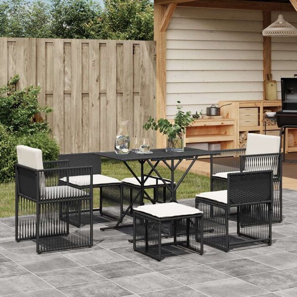 VidaXL 7 részes fekete polyrattan kerti étkezőgarnitúra párnával