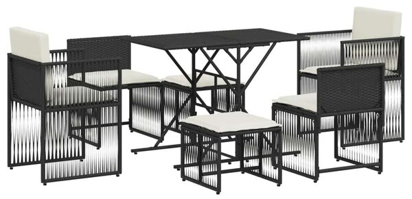 VidaXL 7 részes fekete polyrattan kerti étkezőgarnitúra párnával
