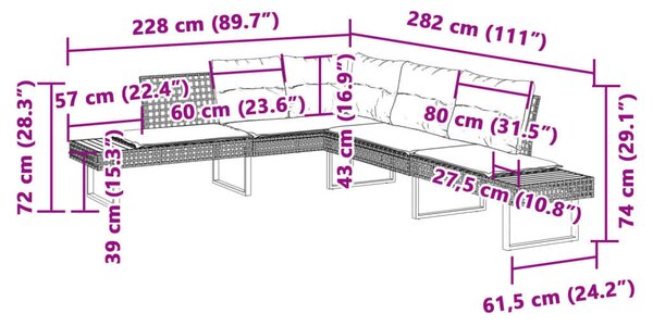 VidaXL 2 részes szürke polyrattan/akácfa kerti kanapészett párnákkal