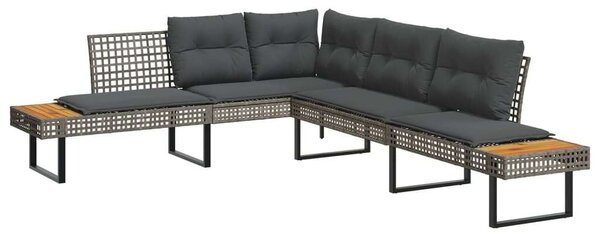 VidaXL 2 részes szürke polyrattan/akácfa kerti kanapészett párnákkal