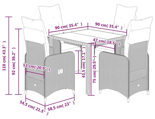 VidaXL Polyrattan Kerti Bútor - 5 részes szett