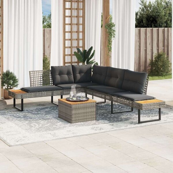 VidaXL 2 részes szürke polyrattan/akácfa kerti kanapészett párnákkal
